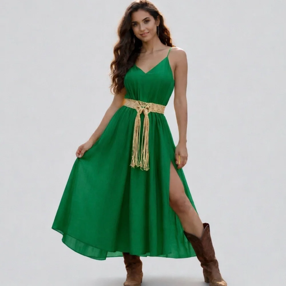 Long Woven Boho Braided Belt - TAN
